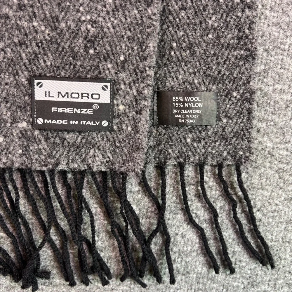 Moro Firenze Scarf Mens OS Grey Herringbone Wool Blend Made in Italy Winter Cozy
